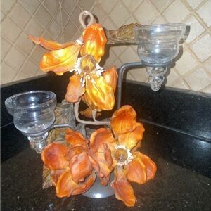 Vintage Orange Floral Candle Holder